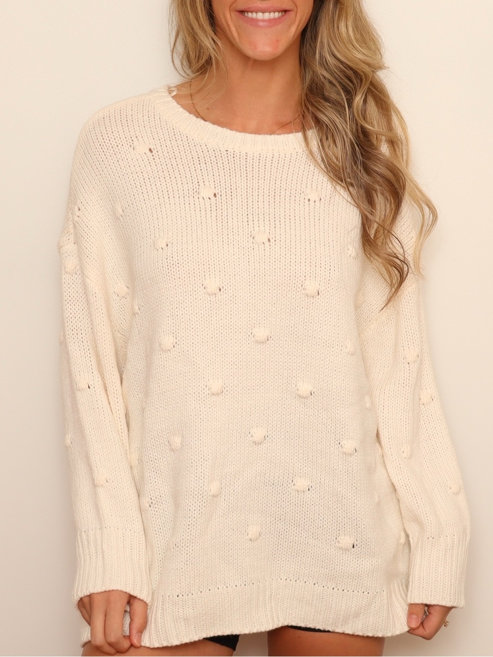 NWT! CYRUS Oversized Cream Pom-Pom Crewneck Sweater - Picture 2 of 8